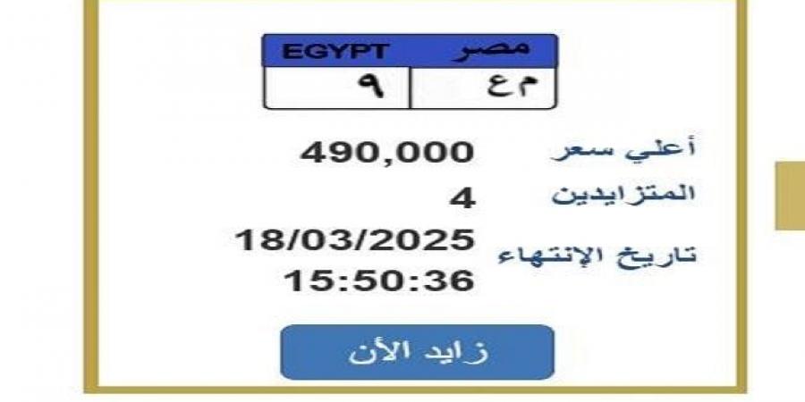 سعرها اقترب من النصف مليون جنيه.. خطوات التزايد على لوحة سيارة مميزة